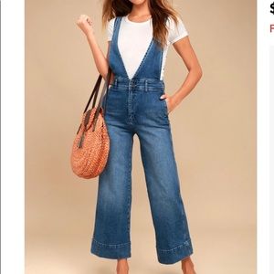 Free People A Line Medium Wash Overalls